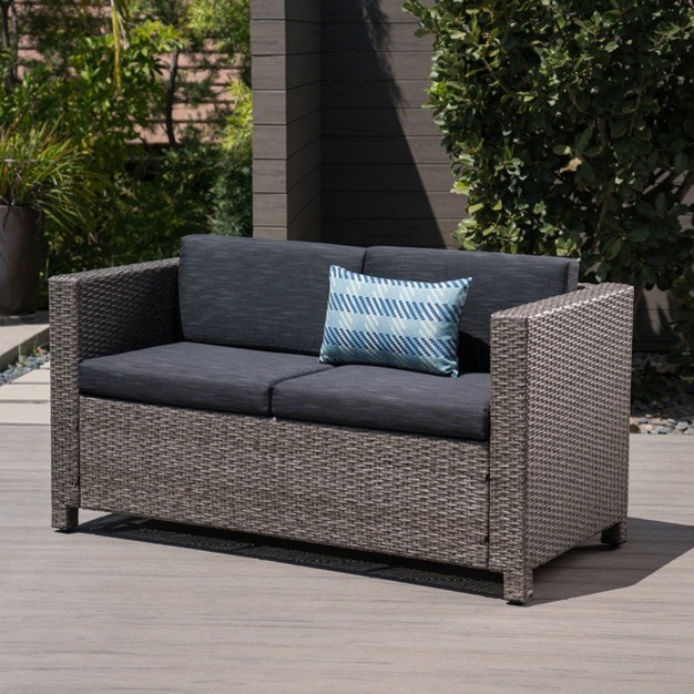 Puerta Wicker Loveseat Gray black Christopher Knight Home