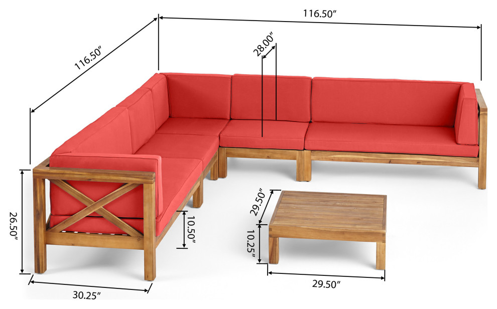 Bunny Outdoor 7 Seater Acacia Wood Sectional Sofa Set   Contemporary   Outdoor Lounge Sets   by GDFStudio  Houzz