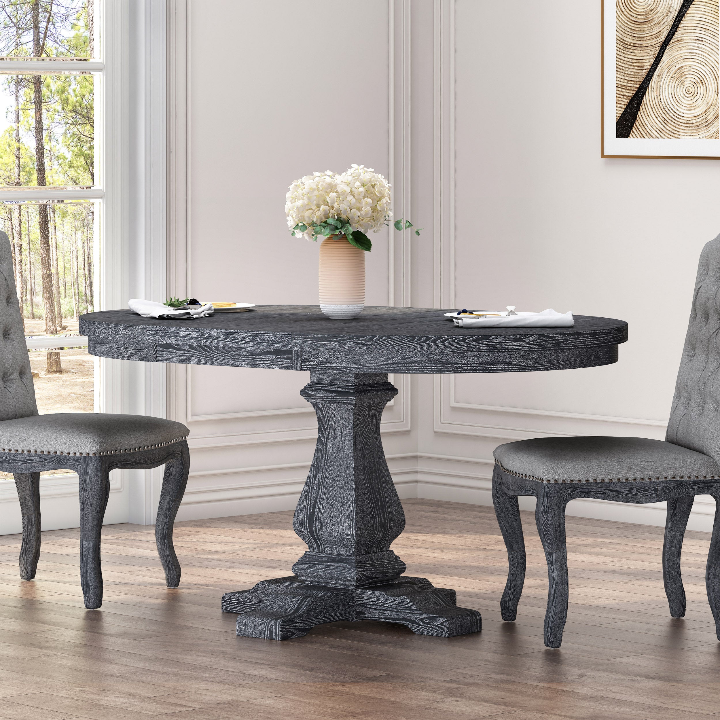 Judith Rustic Wood Expandable Oval Dining Table