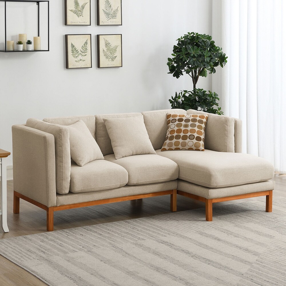 Living Room Recliner Sectional Sofa  L shaped Sectional Sofa Set w/ Chaise   3 Pillows  Linen Couch w/ Removable Cushions  Beige