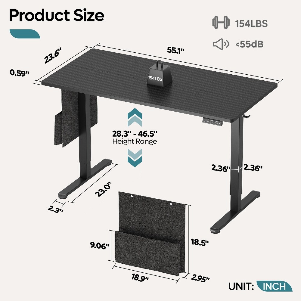 Standing Desk Office Desk Adjustable Electric Computer Desk with USB Port   Side Pocket