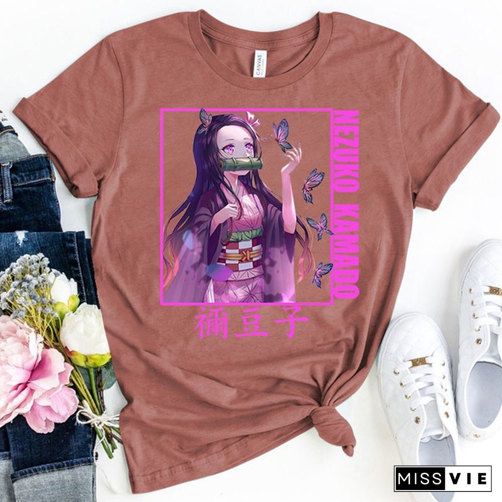 Funny Demon Slayer Kamado Nezuko Print T-shirt Women Men Summer Casual Short Sleeve Shirt Fashion Loose Tops