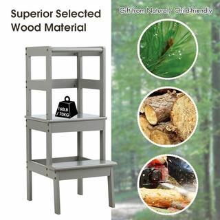 ANGELES HOME 2-Step Solid Wood Step Stool 160 lbs. Load Capacity Gray M55-8BB51GR