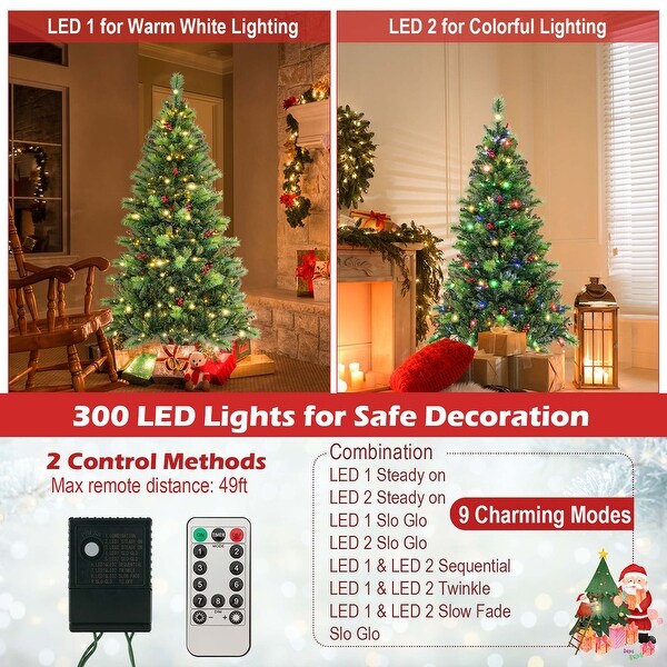 6/7/8FT PreLit Artificial Christmas Tree w/ 300/400/500 LED Lights