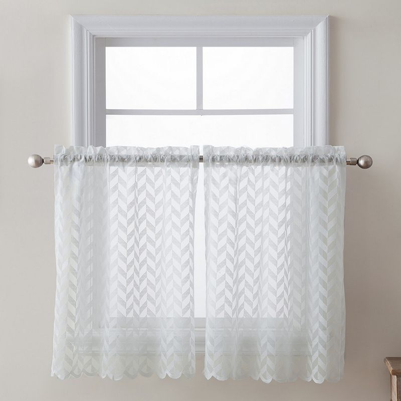 THD Herringbone Lace Sheer Rod Pocket Cafe Tiers - Set of 2