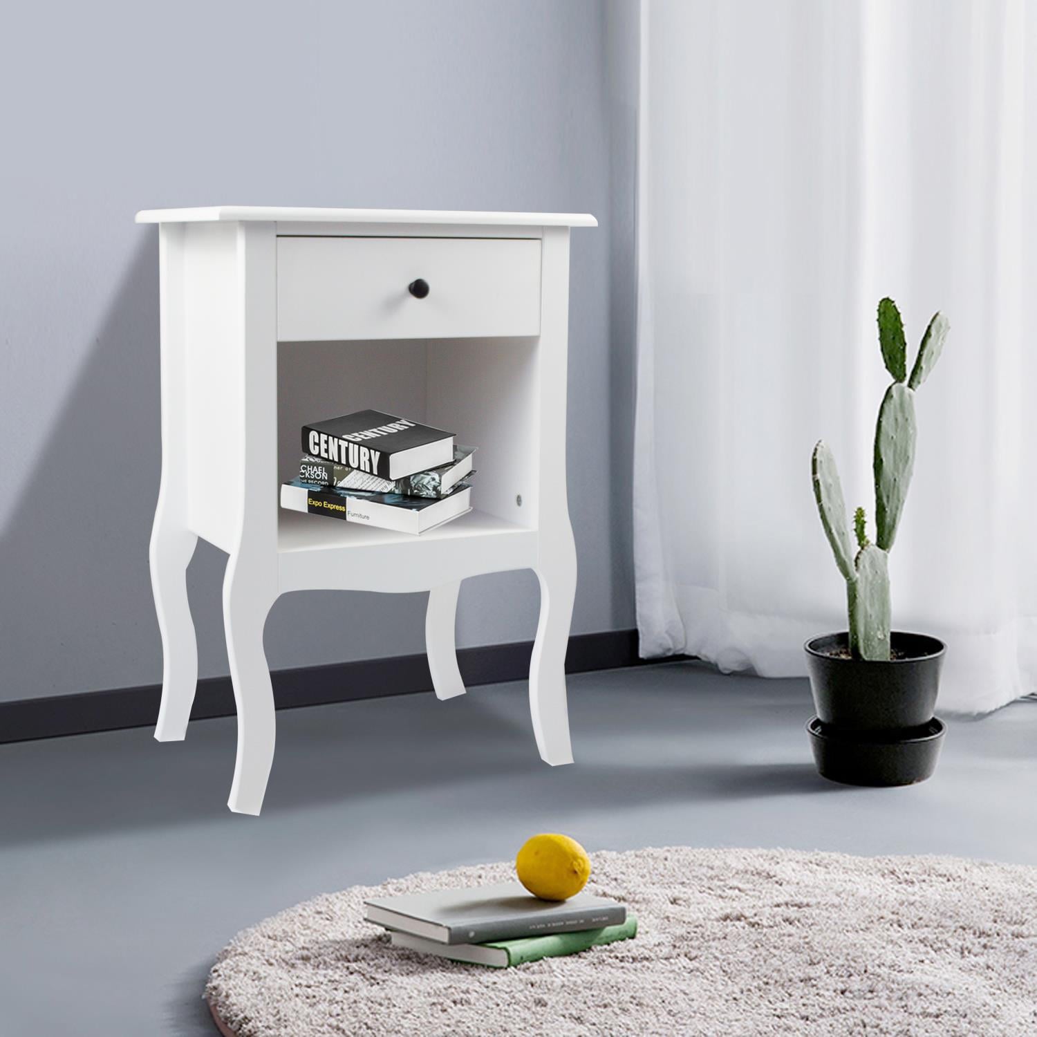 UBesGoo Nightstand, Night Table with 1 Drawer and 1 Open Shelf, Bedside Table, Wooden End Table, White