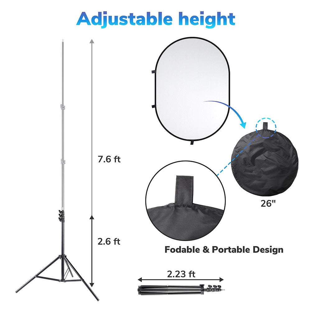 Yescom White-Black Chromakey Collapsible Background with Stand, 5'x7'