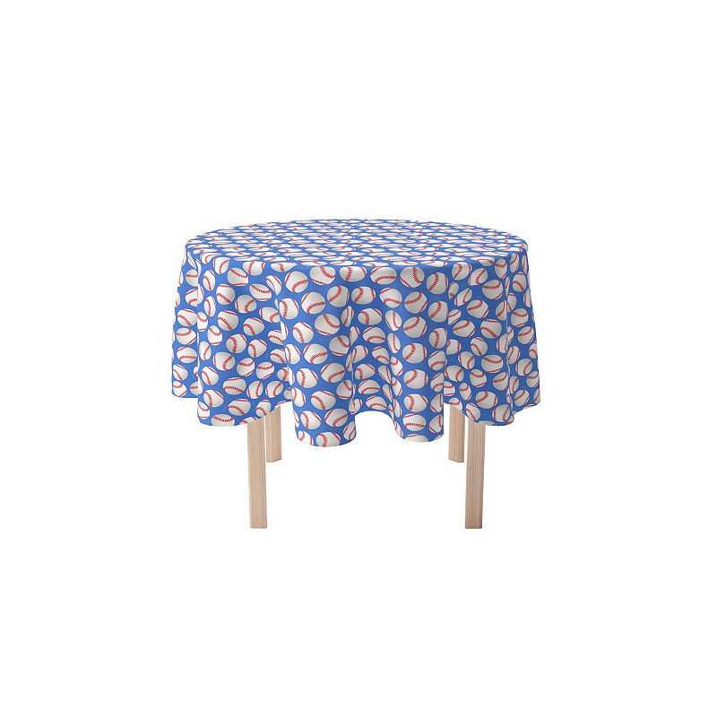 Round Tablecloth， 100% Polyester， 70 Round， Baseballs Blue