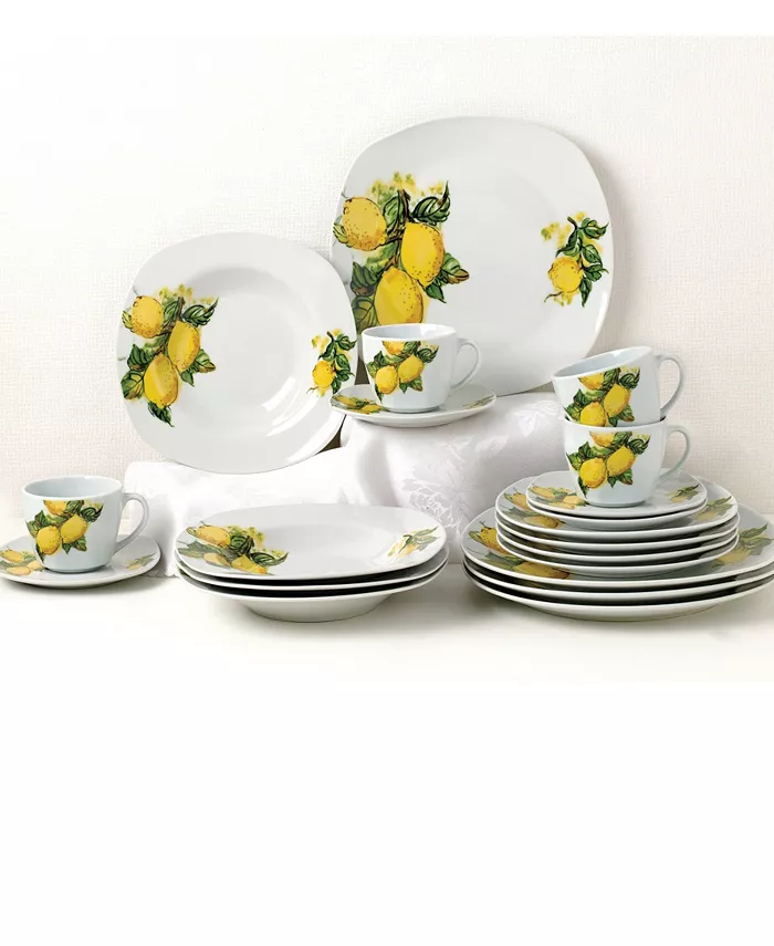 Lorren Home Trends Lemon Design Square Dinnerware Set 20 Piece