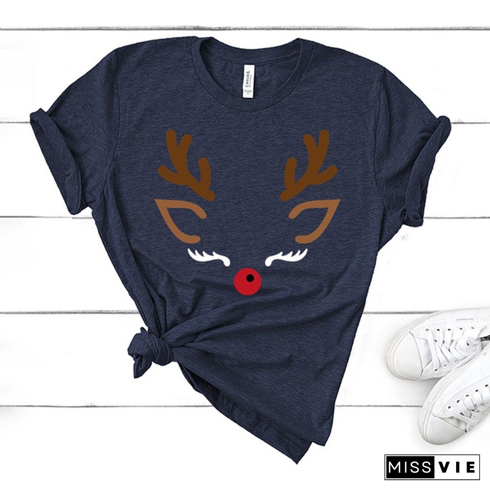 New Women Fashion Casual Reindeer Printed Short Sleeve Plus Size O-neck Loose Summer Tops T-shirt