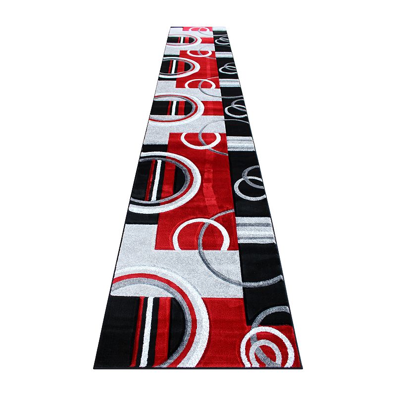 Masada Rugs Masada Rugs Sophia Collection 3'x16' Hand Sculpted Modern Contemporary Area Rug in Red， Gray， White and Black