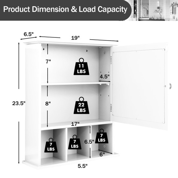 Costway 06235971 Wall Mounted and Mirrored Bathroo...