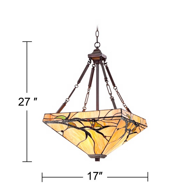 Wide Rustic Budding Branch Stained Art Glass 3 light Fixture For Dining Room House Kitchen Island