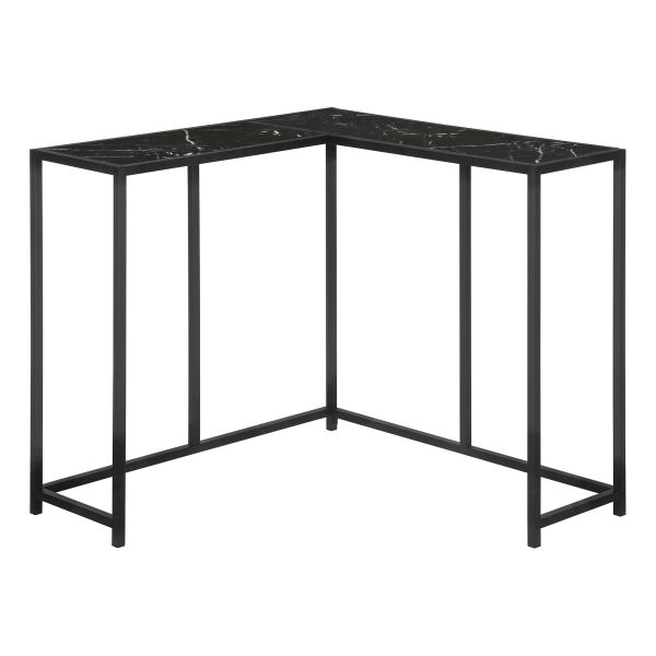 Accent Table， Console， Entryway， Narrow， Corner， Living Room， Bedroom， Black Marble Look Laminate， Black Metal， Contemporary， Modern