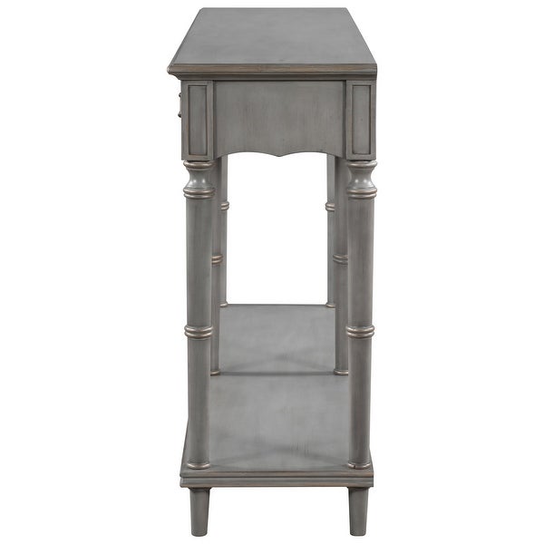 Antique Gray Wood Entryway Console Table with 4 Drawers and 1 Shelf