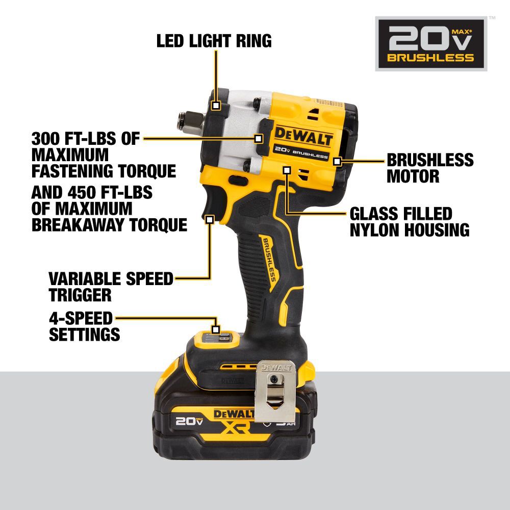 DEWALT Atomic 20V Max 1/2 In. Cordless Compact Impact Wrench With DCF921GP2 from DEWALT