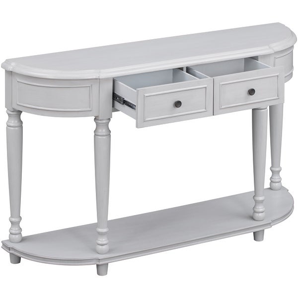 Console Table with Open Style Shelf Solid Wooden Frame and Legs Two Top Drawers