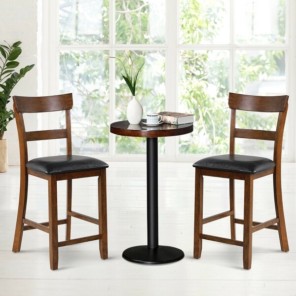 Gymax Set of 4 Barstools Counter Height Chairs w/Leather Seat and Rubber - See Details