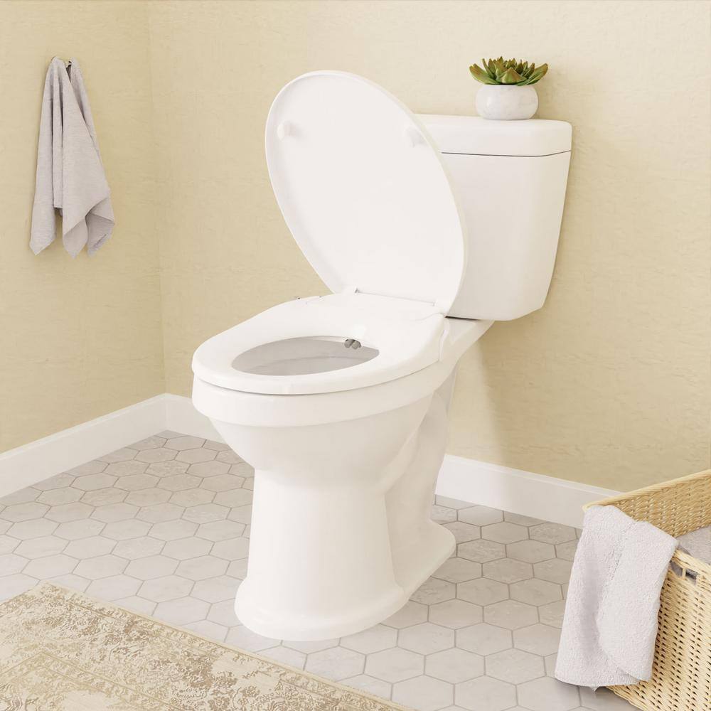 ANZZI Hal Non-Electric Soft Close Bidet Seat for Elongated Toilets with Dual Nozzle and Built-In Side Lever in White TL-MBSEL200WH