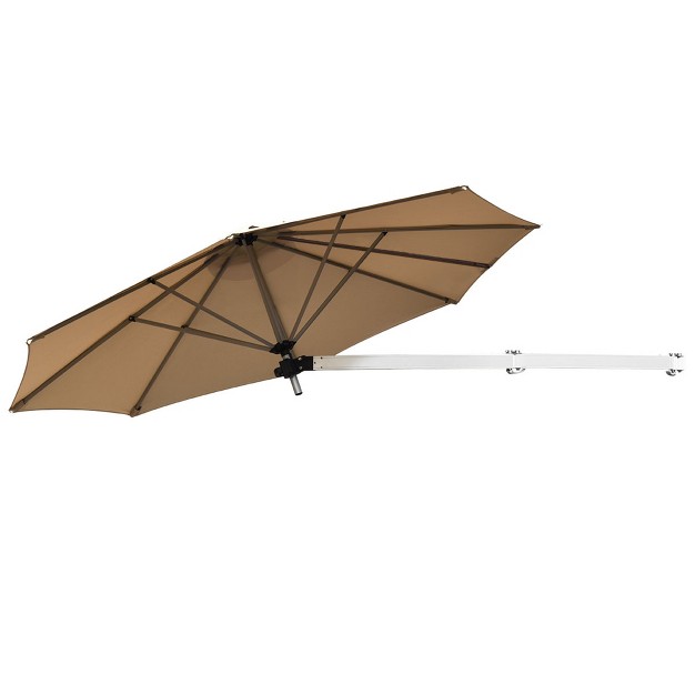 Tangkula 8ft Wall Mounted Cantilever Umbrella Patio Adjustable Tilting Sunshade Umbrella