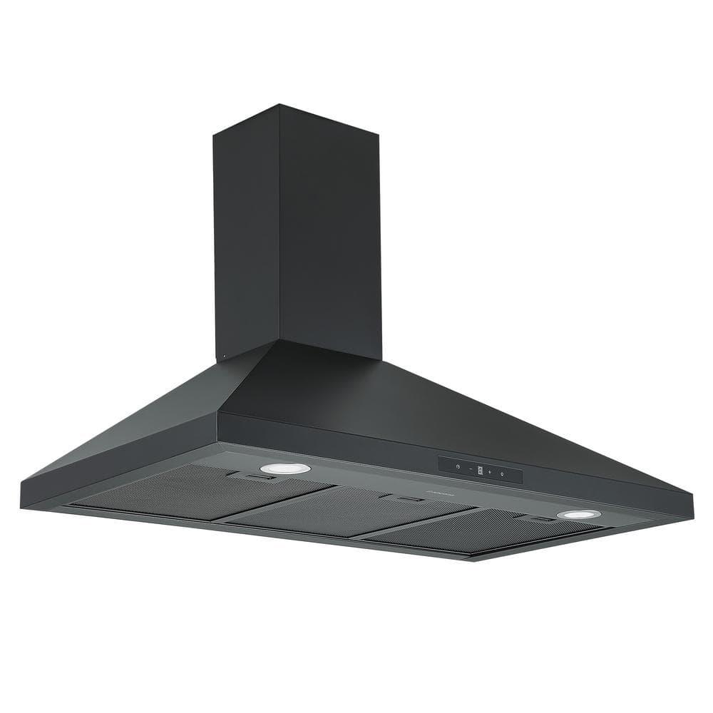 Ancona 36 in 440 CFM Convertible Wall Mount Pyramid Range Hood with LED Lights in Matte Black