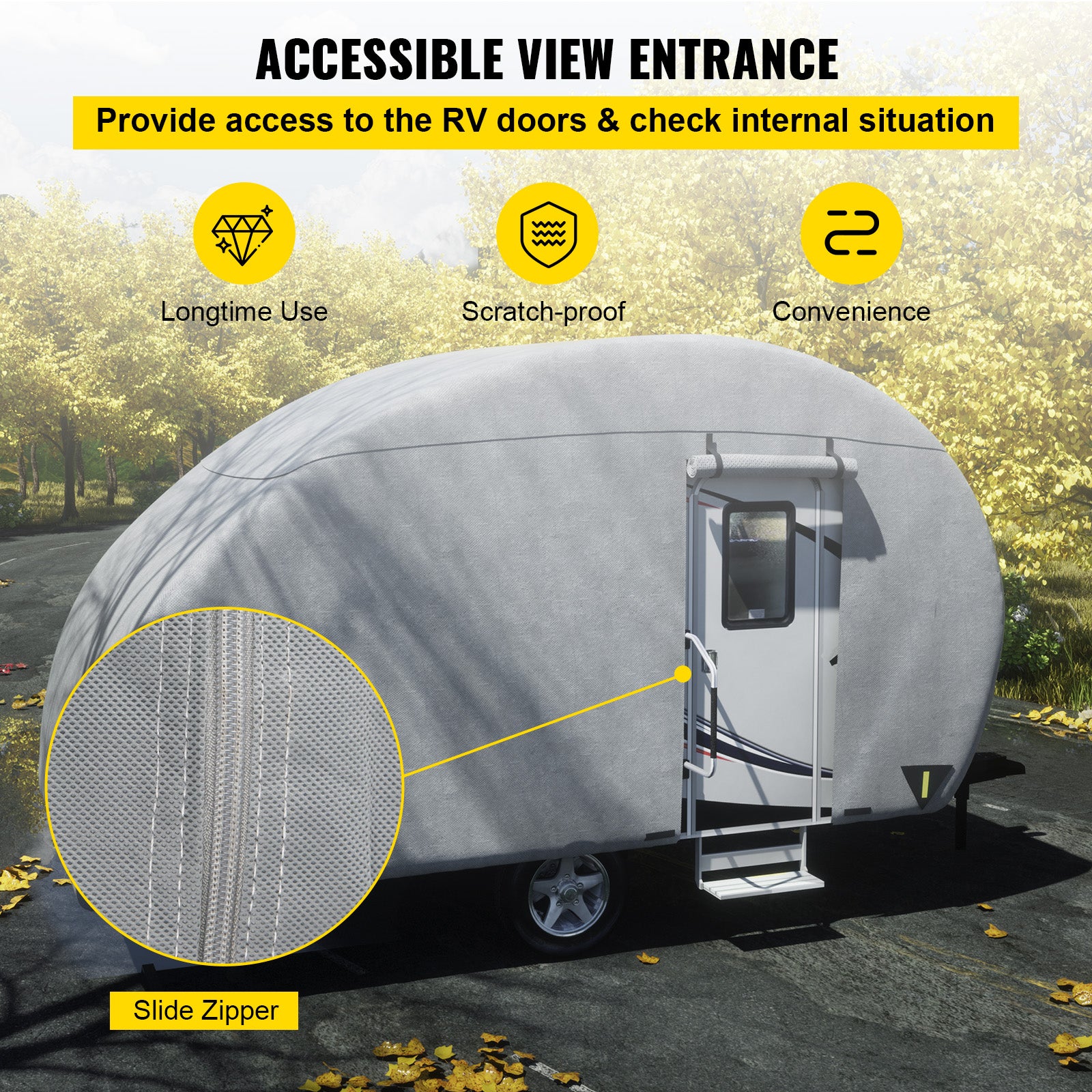 VEVOR Teardrop Trailer Cover， Fit for 16' - 18' Trailers， Upgraded Non-Woven 4 Layers Camper Cover， UV-proof Waterproof Travel Trailer Cover with 2 Wind-proof Straps and 1 Storage Bag