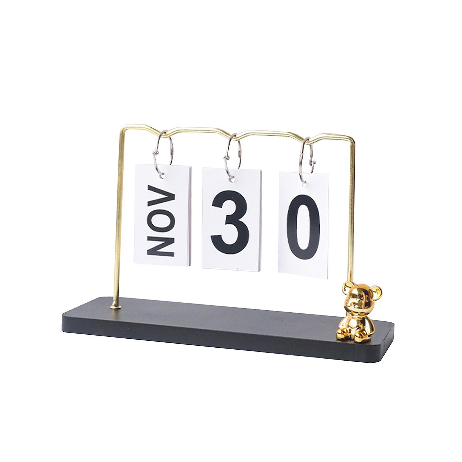 Desk Calendar Table Centerpieces Wood Base Classroom Perpetual Flip Calendar Black