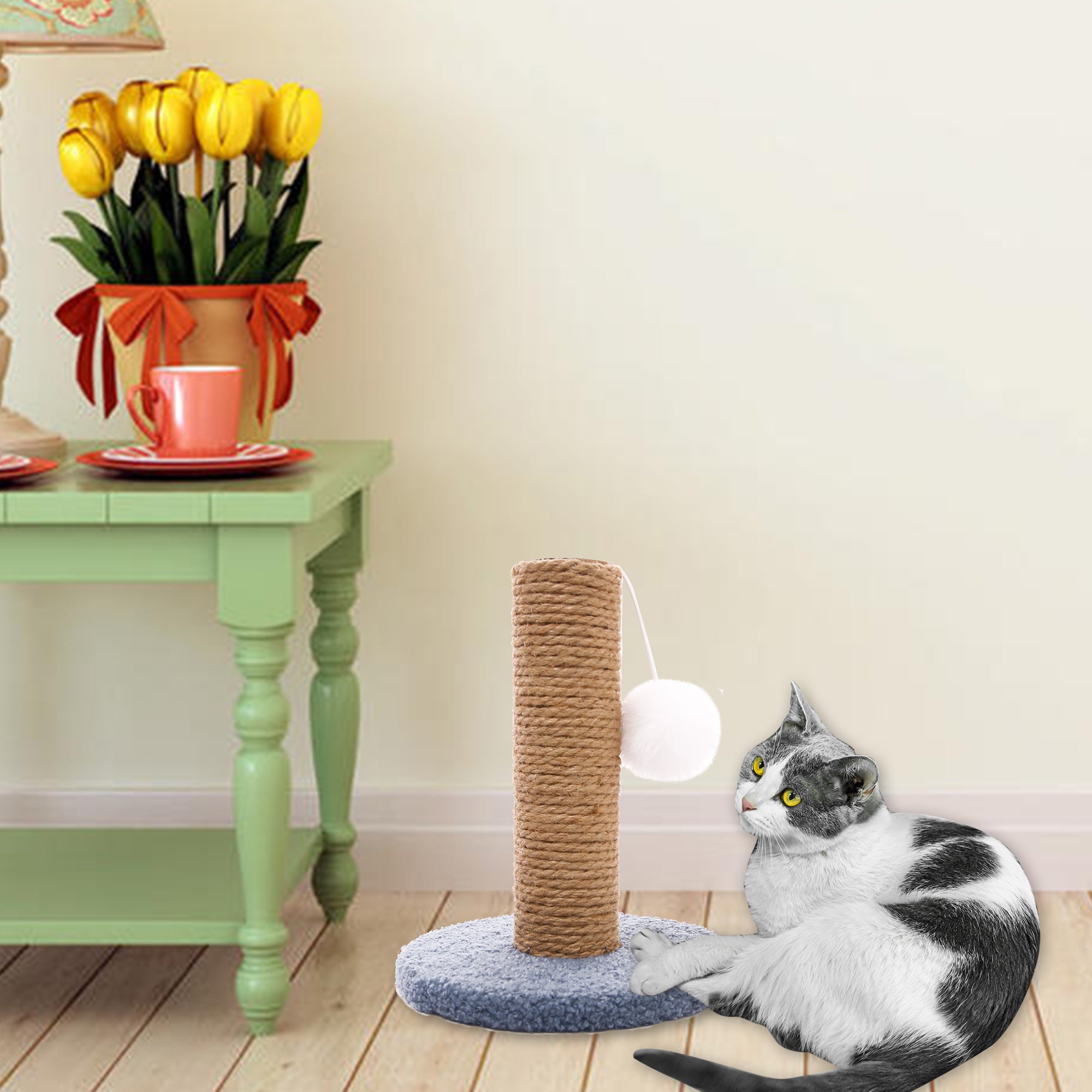 PUMYPOREITY Cat Scratching Post， Sisal Scratch Posts with Hanging Ball， Durable Sisal Rope Claw Scratcher for Cats， Pet Scratch Sturdy Scratcher Pole Tower