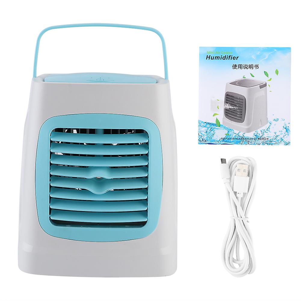 Portable Mini Multi Function Usb Led Air Cooler Humidifier Cooling Fan For Home Bedroom Office(blue )