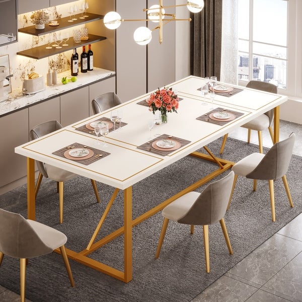 0.9 Inch Dining Table for 6 to 8， Modern Kitchen Table Dining Room Table， Rectangle Dinner Table