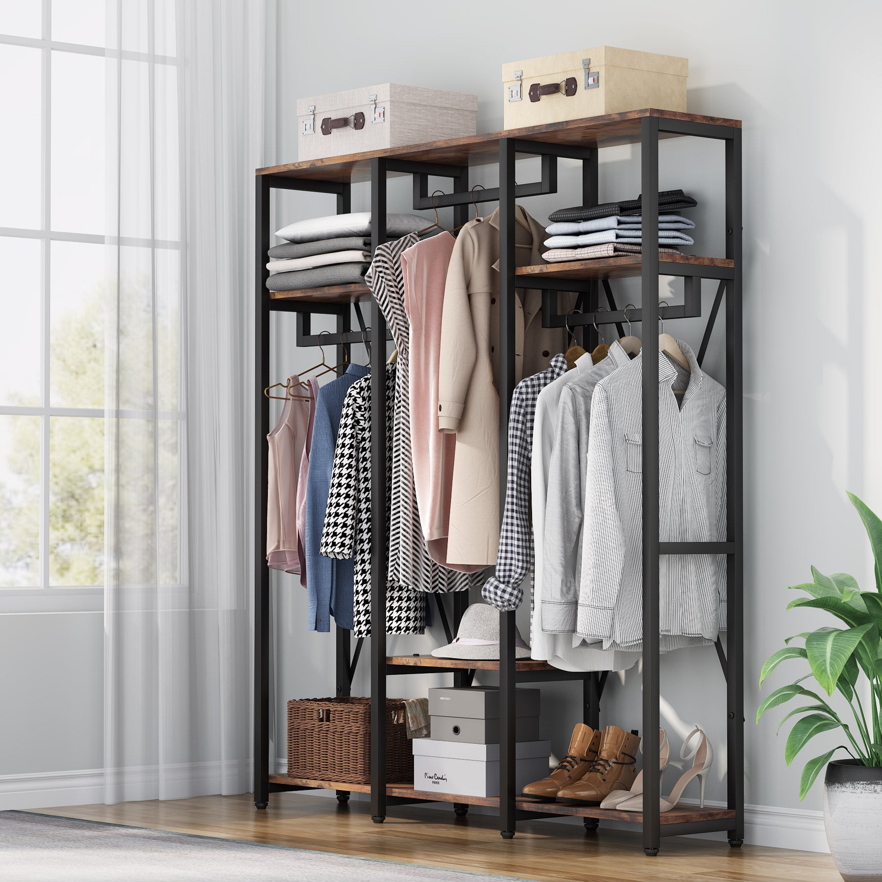 Freestanding Closet Organizer, Industrial 3 Rod Garment Rack