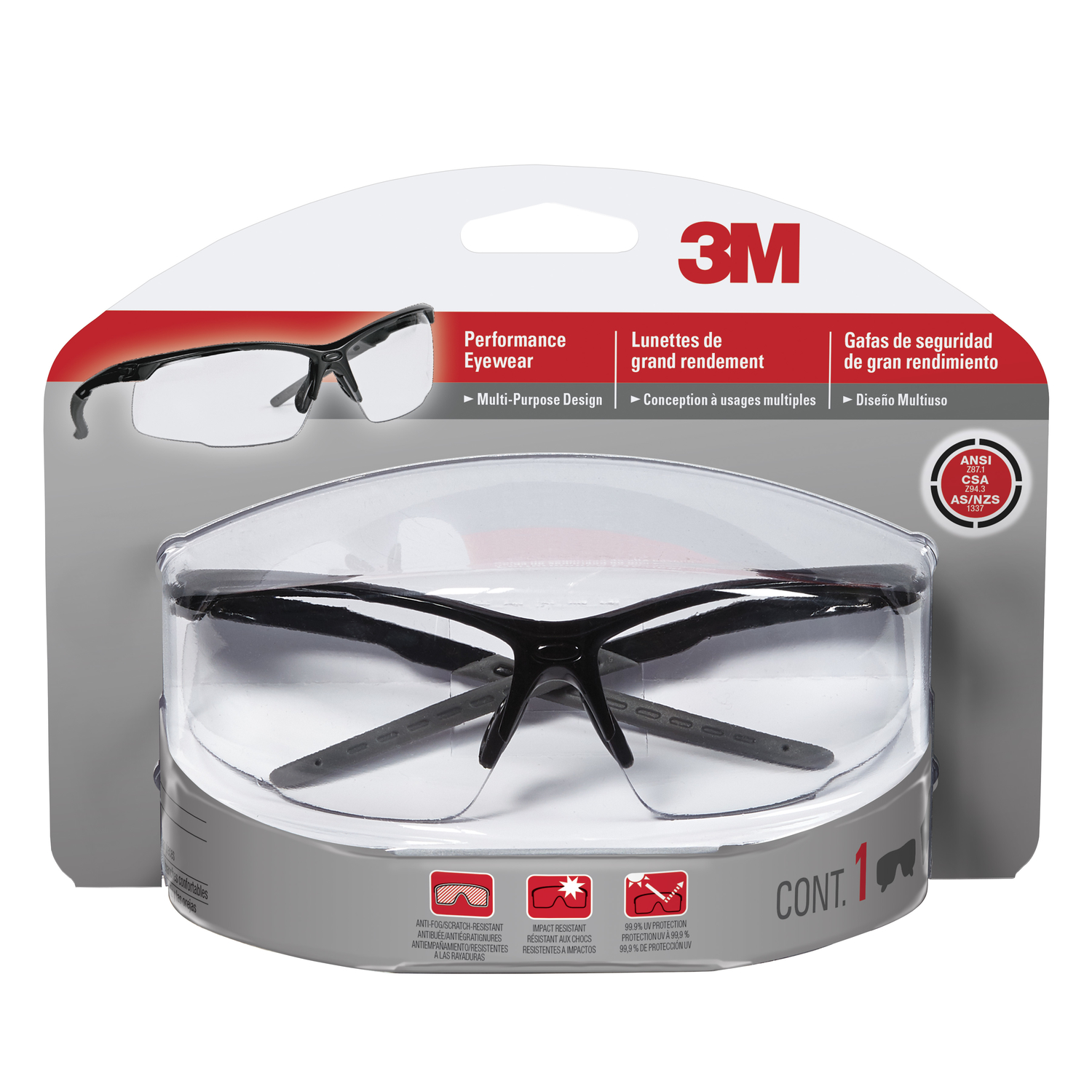 3M Anti-Fog Safety Glasses Clear Lens Black Frame 1 pc