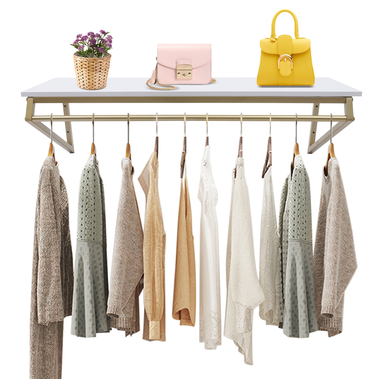 Miumaeov Modern Gold Clothe Rack Storage Display Garment Wall-Mounted Clothes Hanger Store Rack