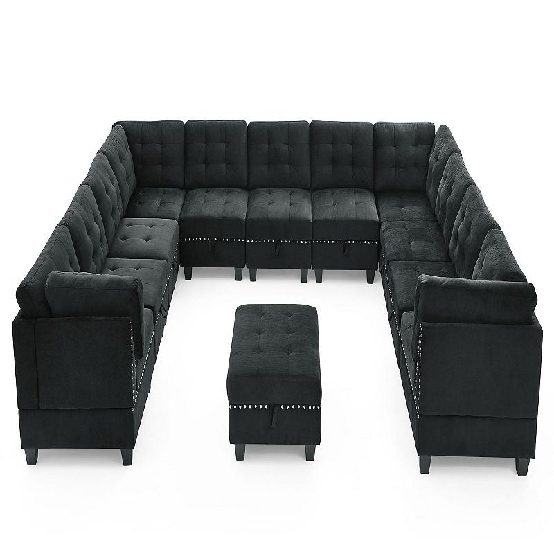 F.c Design U Shape Modular Sectional Sofa， 7 Single Chair， 4 Corner， 1 Ottoman