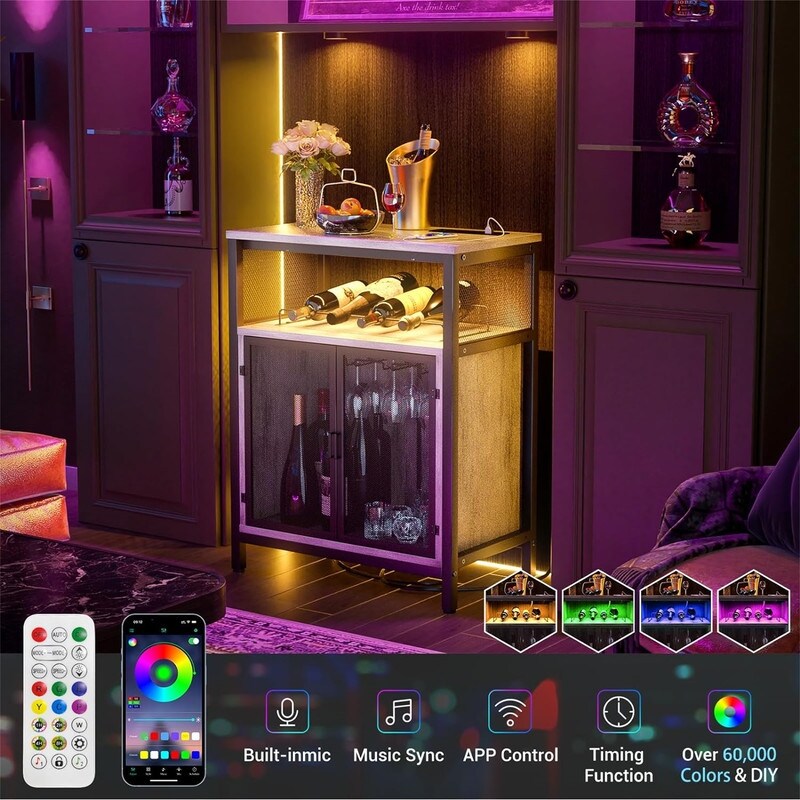 Wine Bar Cabinet with RGB Light and Outlet   23.6\