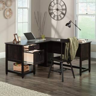 SAUDER Edge Water 59 in. L-Shaped Estate Black 2-Drawer Computer Desk with File Storage 431582