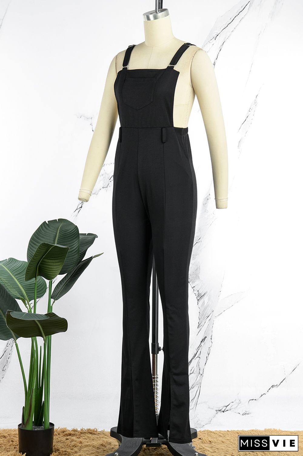 Apricot Casual Solid Backless Slit Spaghetti Strap Regular Jumpsuits