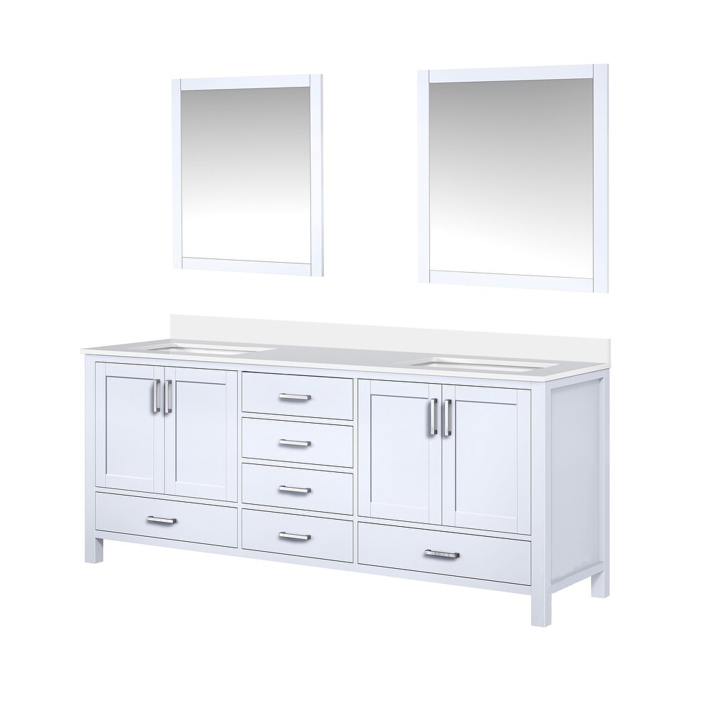 Jacques 80 in. W x 22 in. D White Double Bath Vanity  White Quartz Top  and 30 in. Mirrors