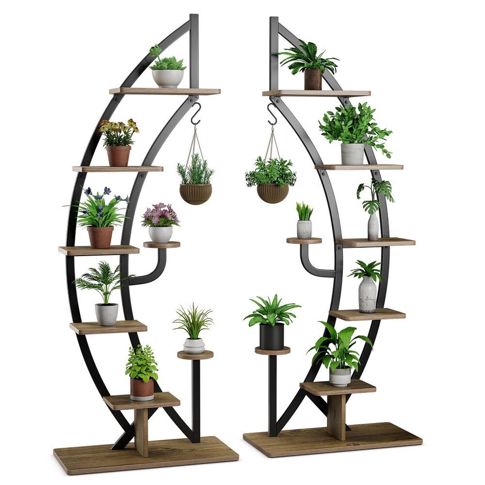 Gymax 2 PCS 6 Tier 9 Potted Metal Plant Stand Curved Stand Holder