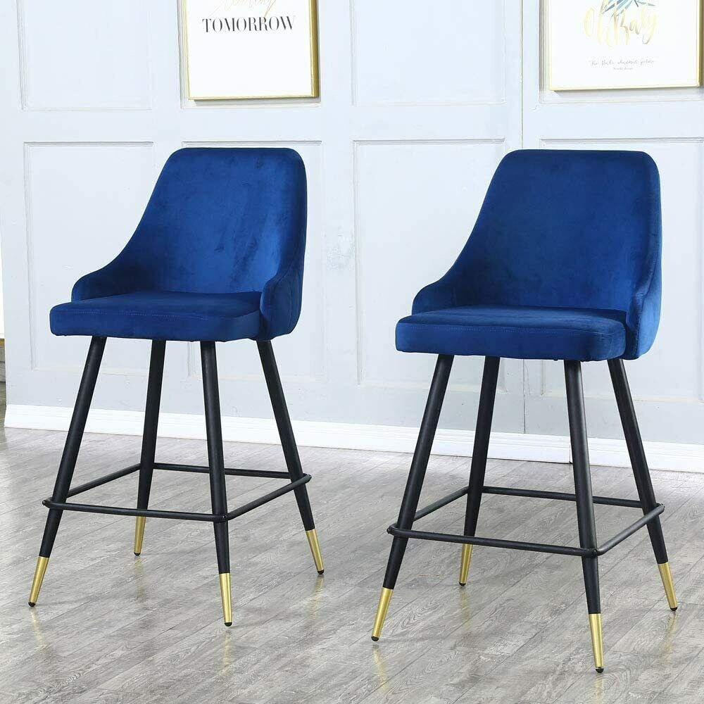 Set of 2 Modern Mid Back Barstools Dining Chairs Blue - 19x39.2