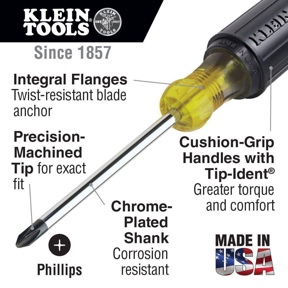 Klein Tools #2 Profilated Phillips Head Screwdriver with 4 in. Round Shank and Cushion Grip Handle 603-4