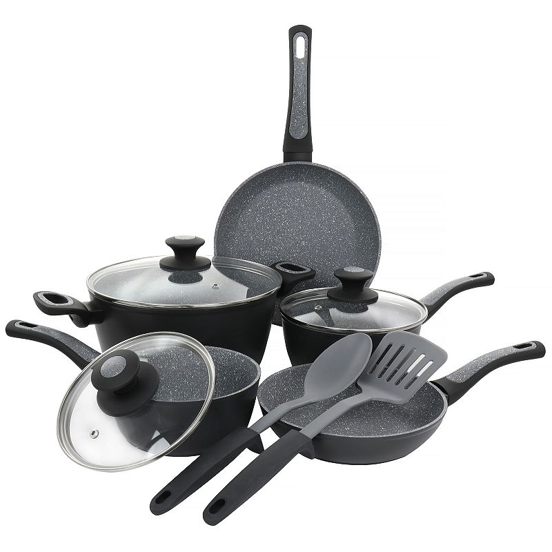 Oster Cocina 10 Piece Non-Stick Aluminum Cookware Set in Black and Grey Speckle