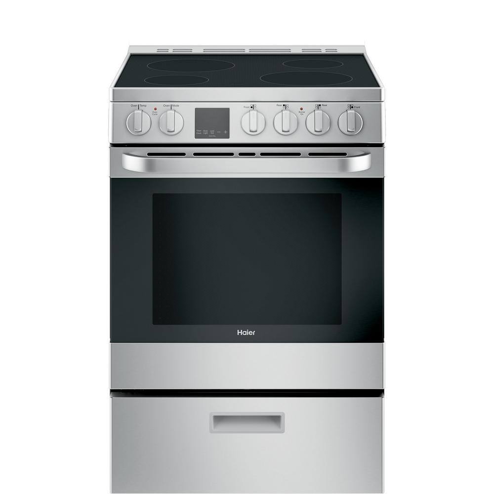 Haier 24 in. 2.9 cu. ft. Electric Range with Self-Cleaning Convection Oven in Stainless Steel QAS740RMSS