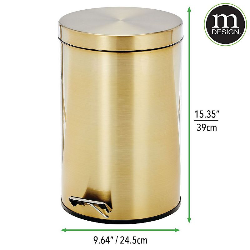 mDesign 12L Metal Round Step Garbage Trash Can with Removable Liner and Lid