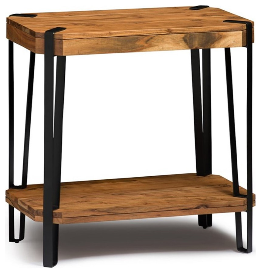 Home Square Edge Solid Wood with Metal End Table in Natural   Set of 2   Industrial   Side Tables And End Tables   by Homesquare  Houzz