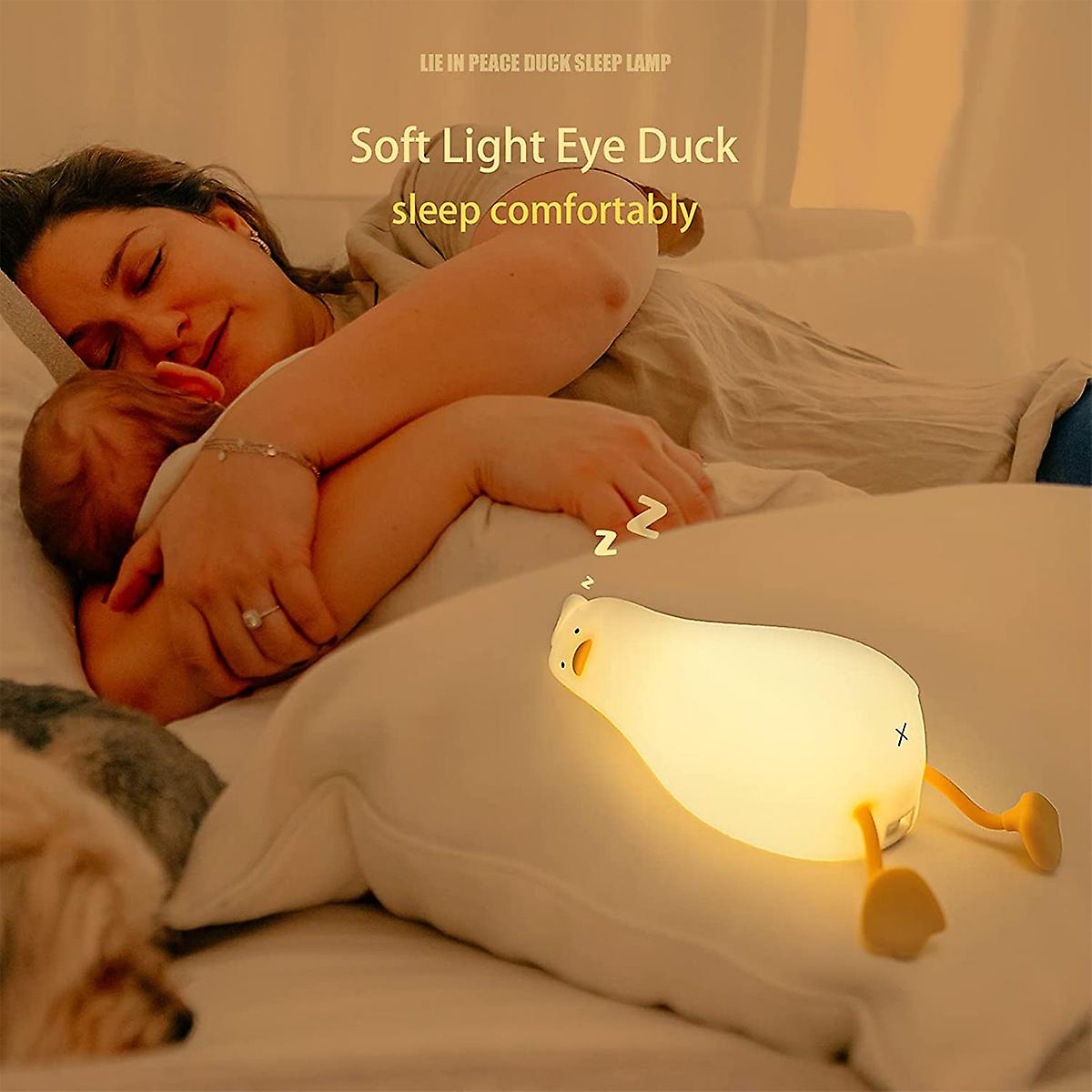 Lying Flat Duck Night Light， Led Squishy Duck Lamp， Silicone Dimmable Nursery Nightlight， Rechargeable Bedside Touch Lamp