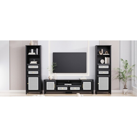 ON TREND Farmhouse Rattan TV Stand Set with Enhanc...