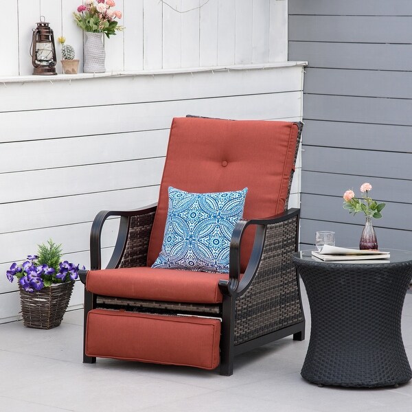 Outsunny Adjustable Patio Rattan Leisure Chair，Outdoor Relax PE Rattan Recline Lounge Furniture，w/ Cushion and Armrest