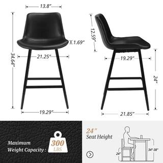 cozyman 35 in. H Black 24 in. Low Back Metal Frame Cushioned Counter Height Bar Stool with Faux Leather seat (Set of 4) LB22CH0027-300