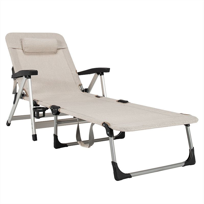 Beach Folding Chaise Lounge Recliner with 7 Adjustable Position